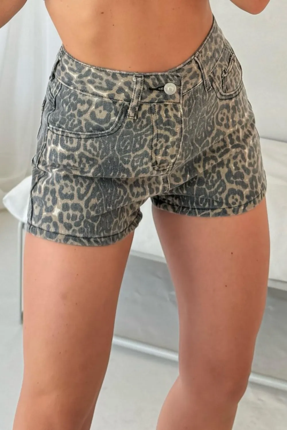 Ayla leopard denim shorts