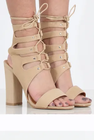 Beige Suede Block Lace up Heel - Daisy