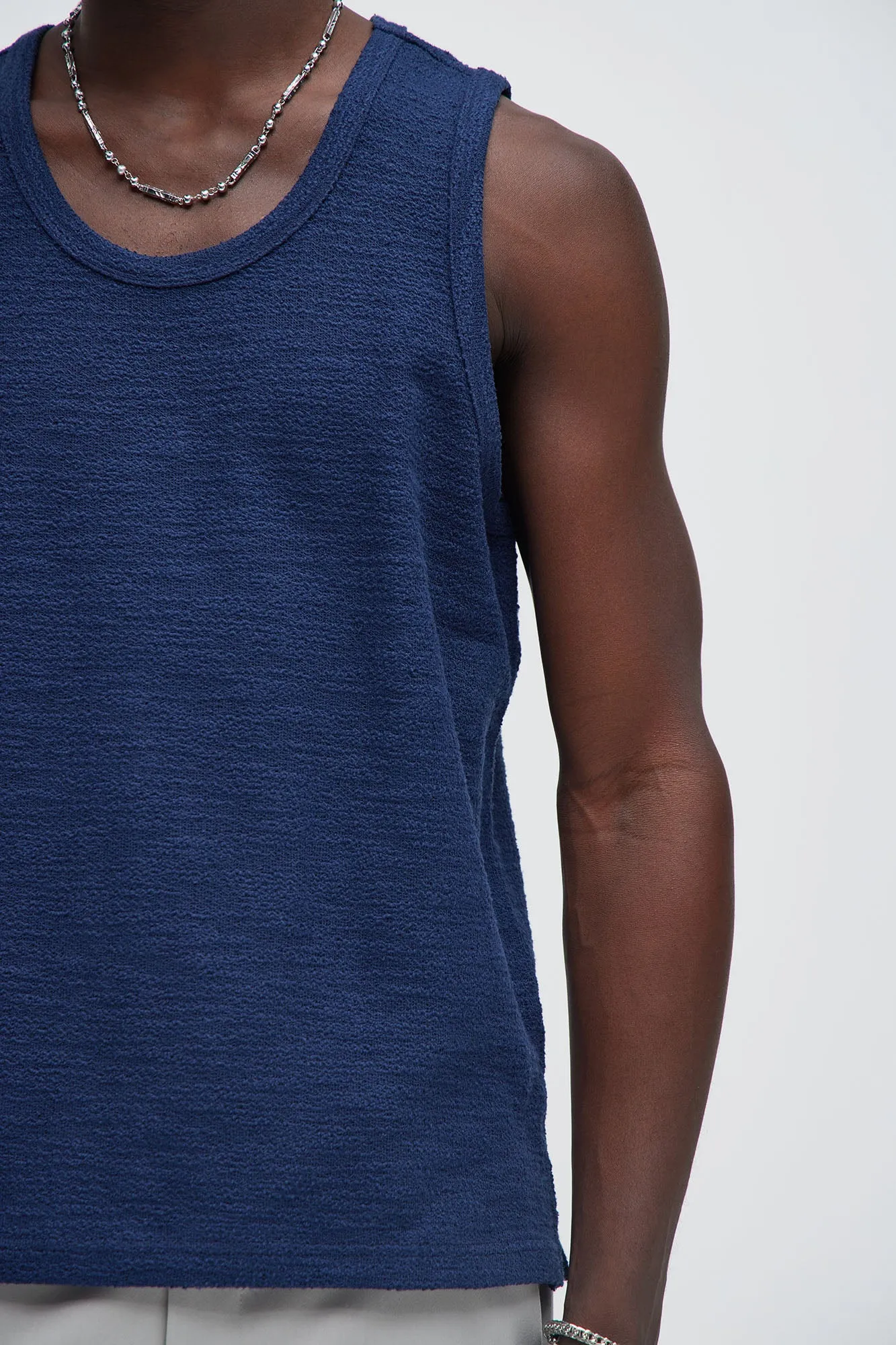 Blaine Textured Relaxed Tank Top - Navy