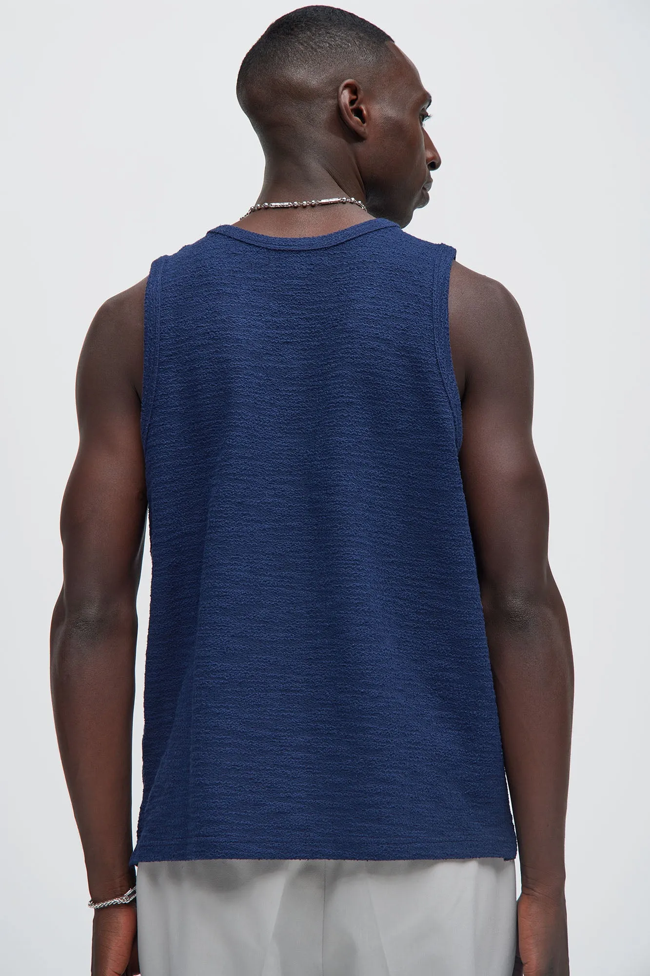 Blaine Textured Relaxed Tank Top - Navy