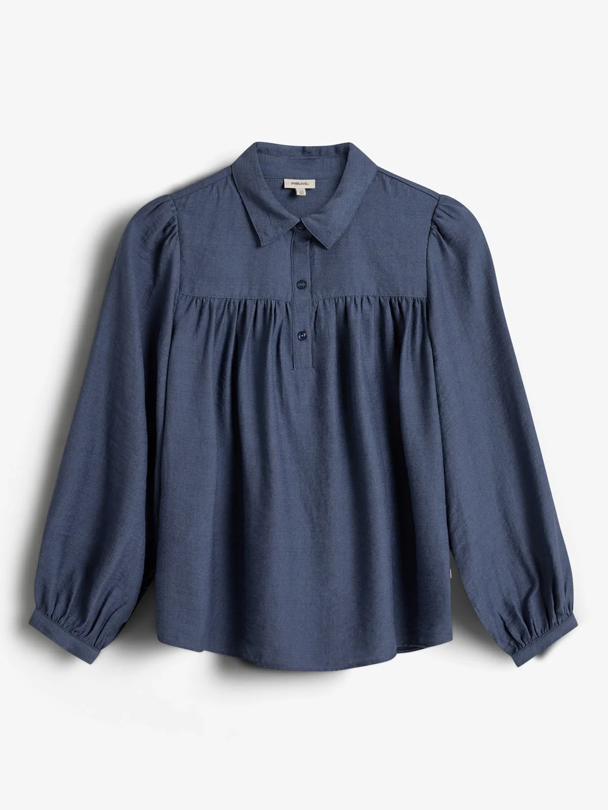 Blouse w. Shirt Collar - Tween - Vintage Blue