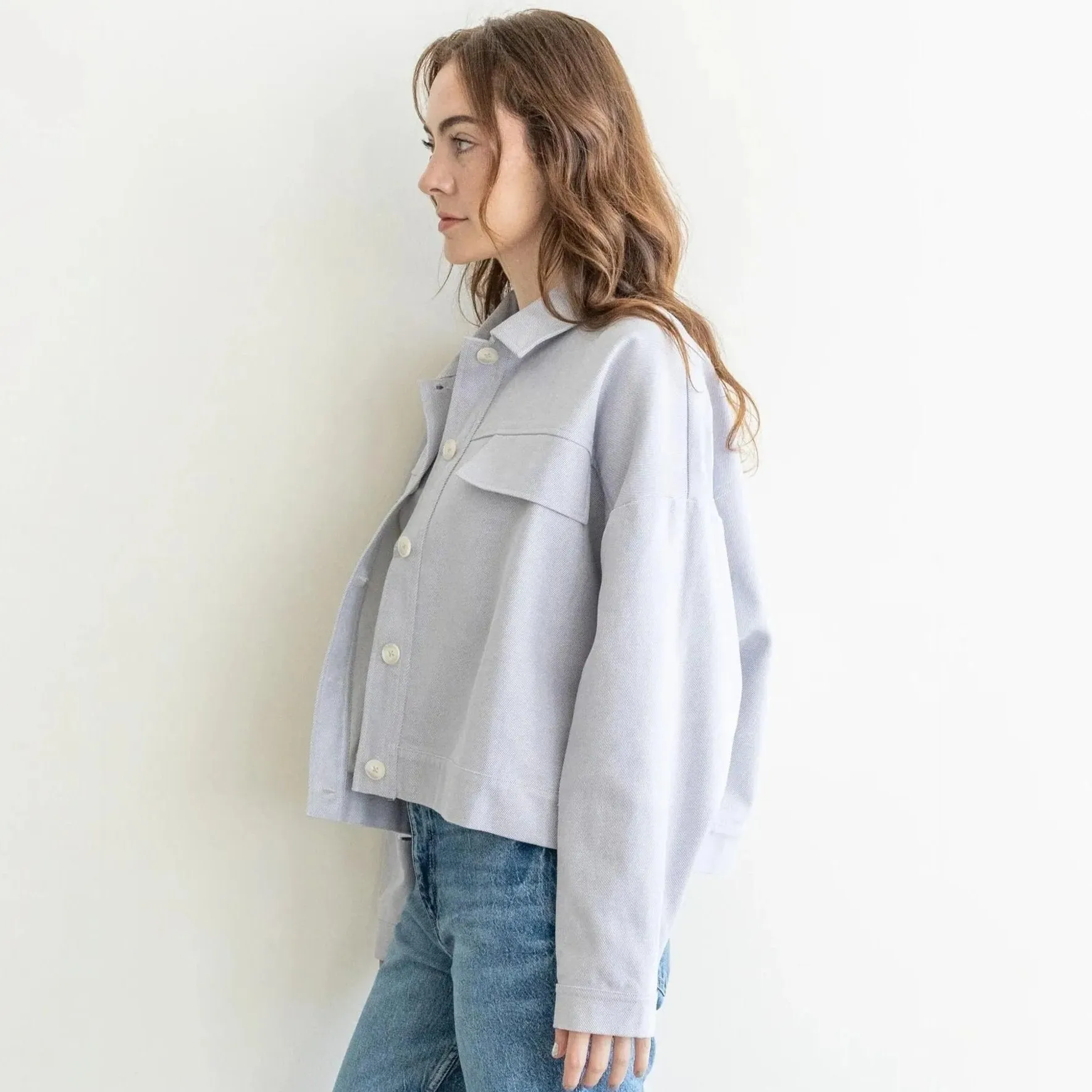 Boxy Button Up Jacket - Powder Blue