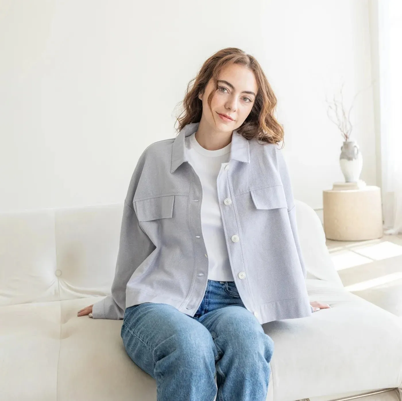 Boxy Button Up Jacket - Powder Blue