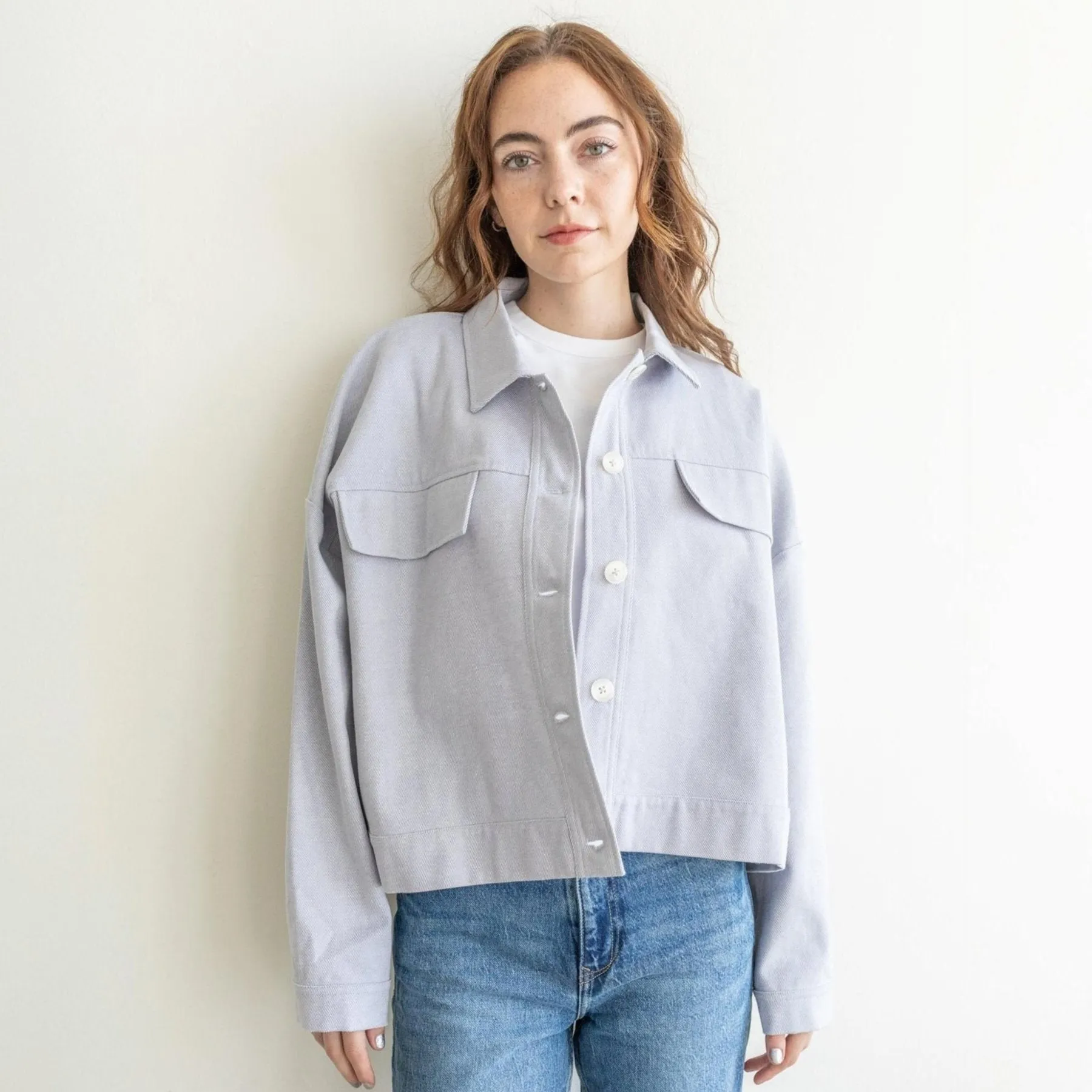 Boxy Button Up Jacket - Powder Blue