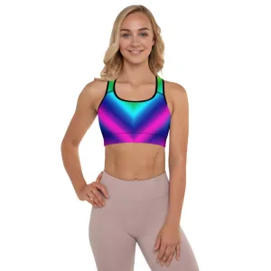 Chevron Rainbow Sports Bra, Ombre Women's Padded Workout Premium Bra-Made in USA/EU