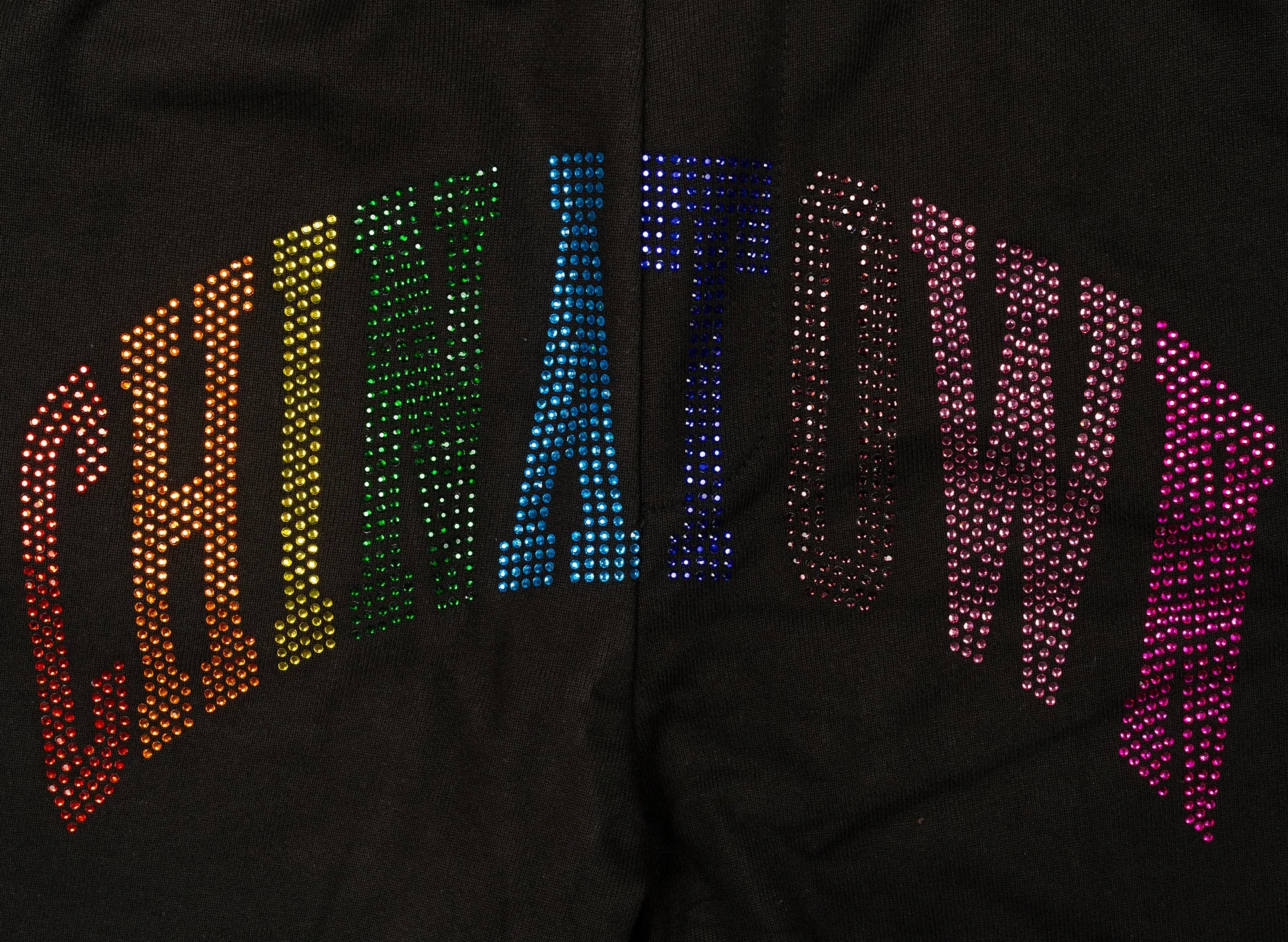 Chinatown Market Rainbow Rhinestone Arc Shorts in Black