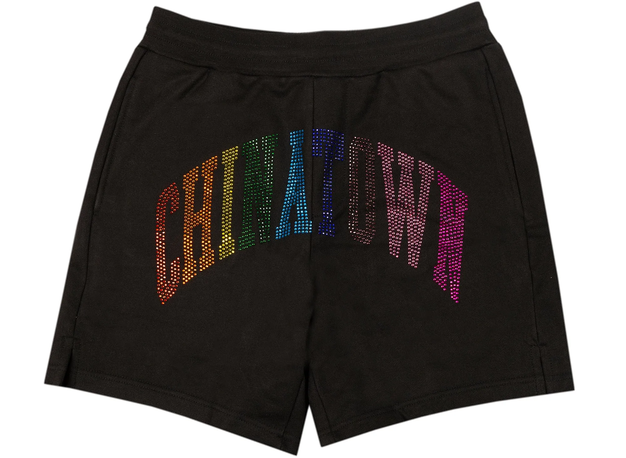 Chinatown Market Rainbow Rhinestone Arc Shorts in Black