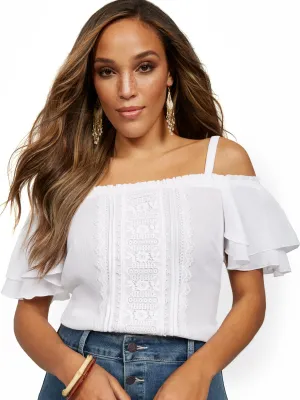 Cold-Shoulder Ruffle Blouse - Lily & Cali