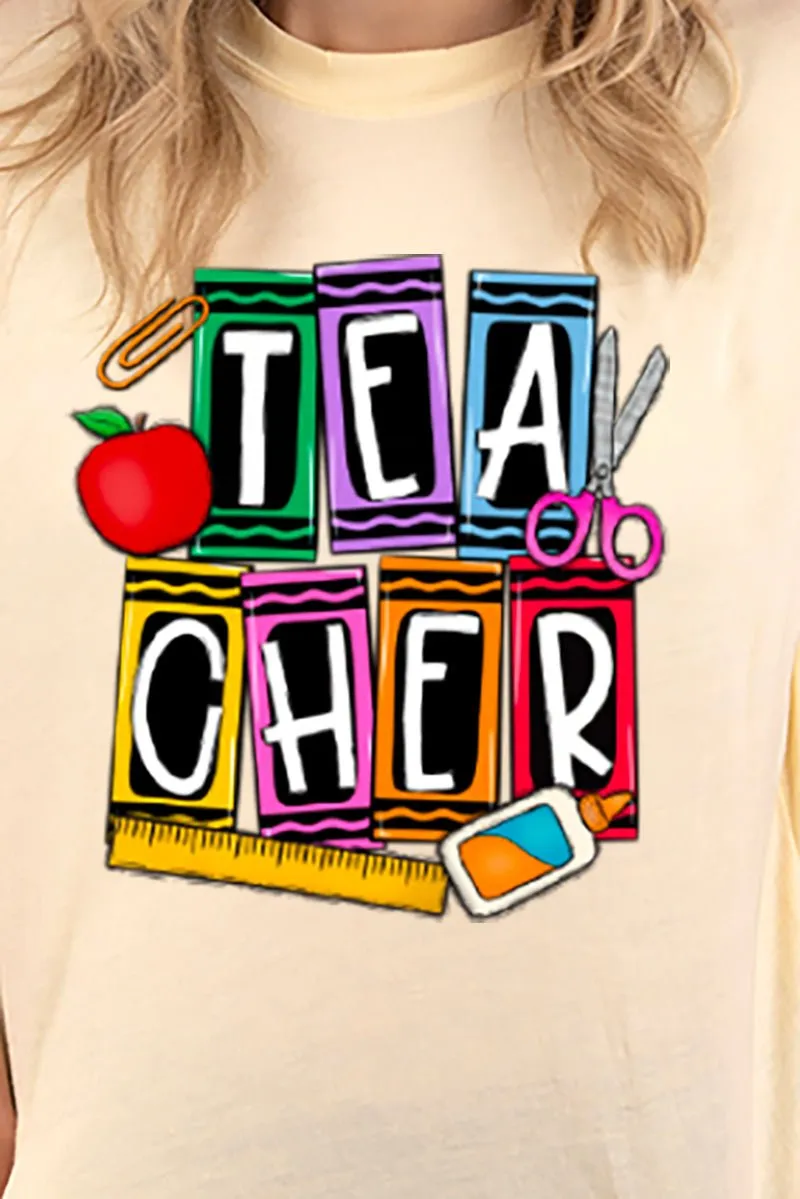 Crayon Colors Teacher Adult Soft-Tek Blend T-Shirt