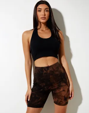 Cycle Short in Black and Rust Tie Dye