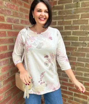 Ecru Floral Print Tunic Top