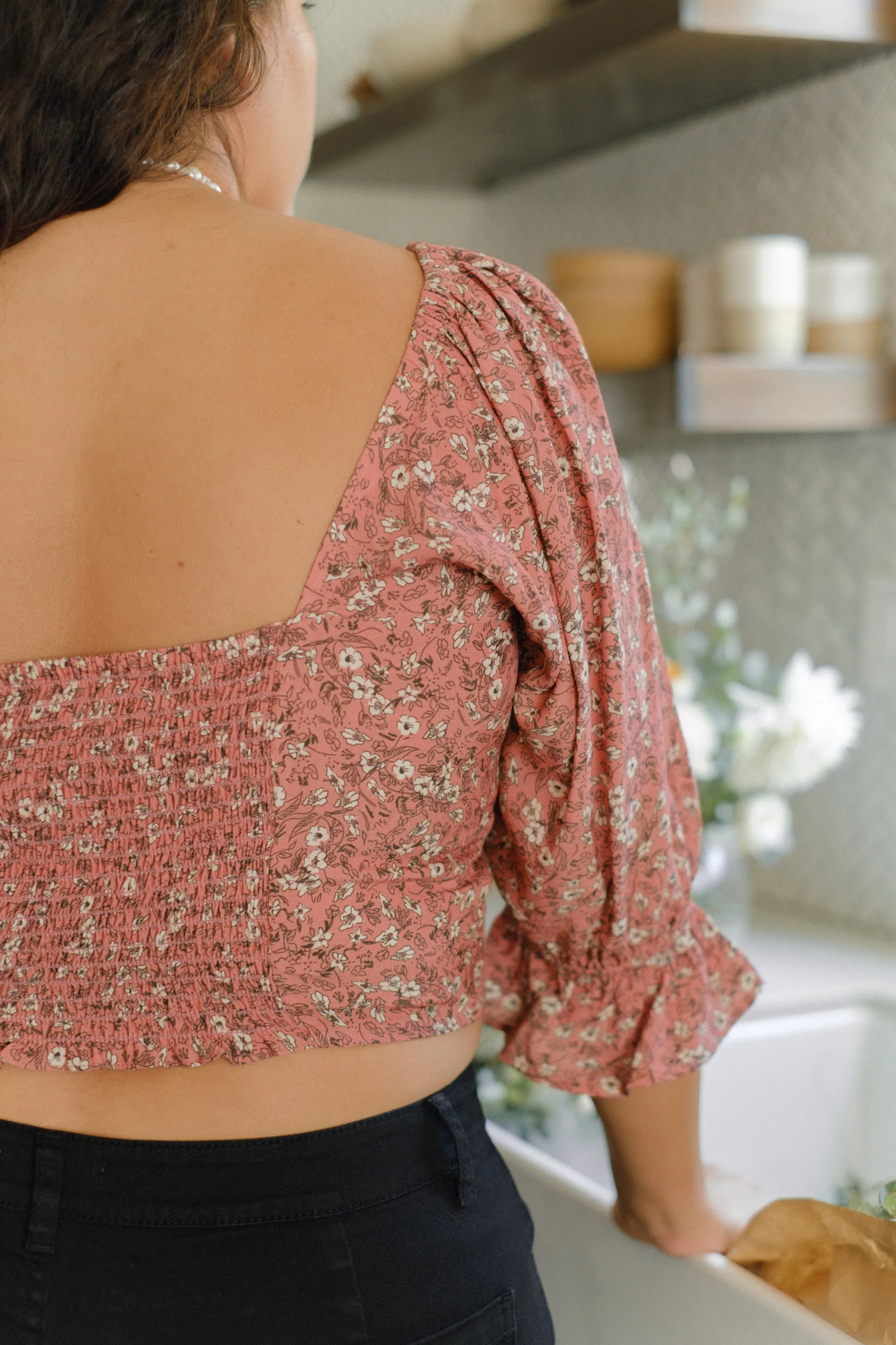 Eden Crop Top in Rhubarb Floral Extended