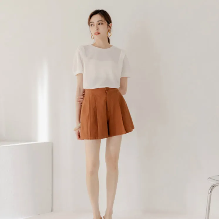 Elastic Waist Pleated Shorts Pants