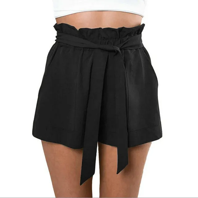 Fashion Women Casual Shorts Design Patchwork Plus Size High Waist Shorts Loose Fashionable Shorts female With Belt