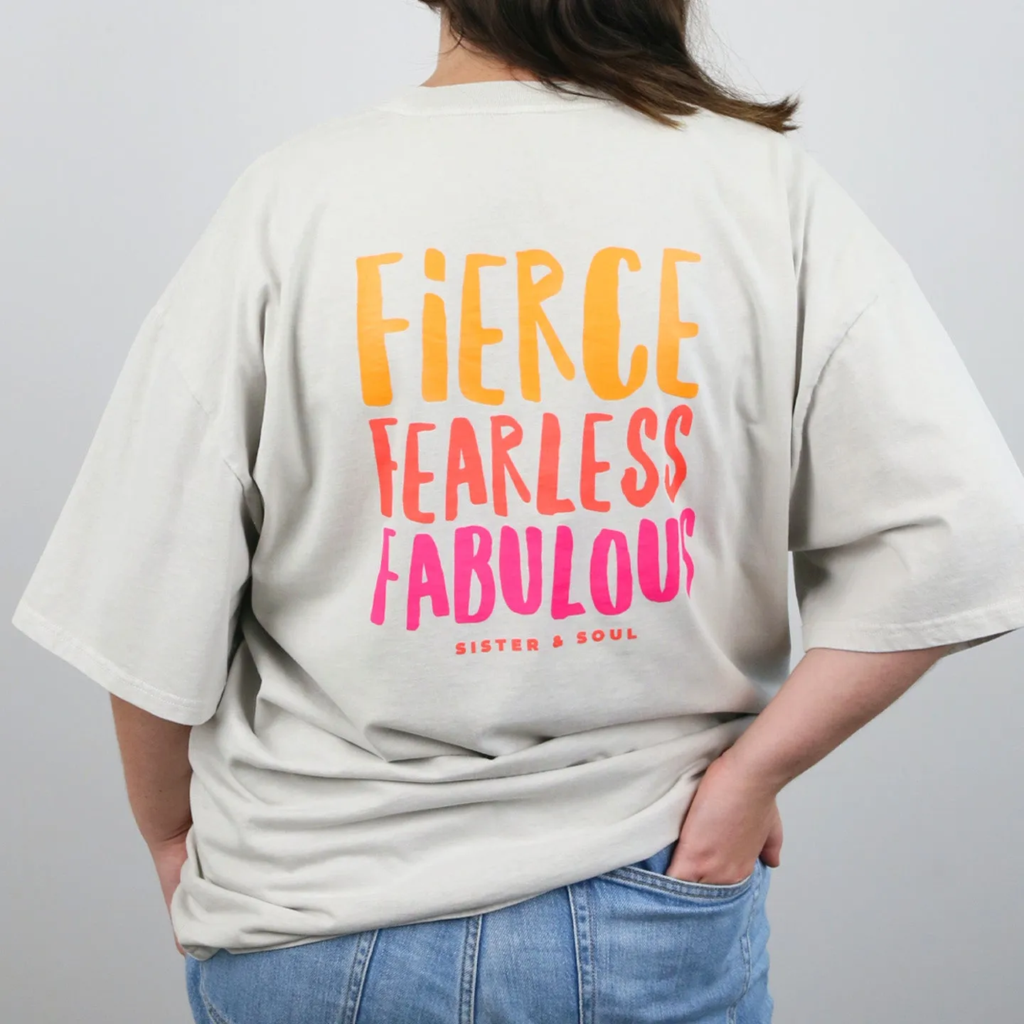 FIERCE FEARLESS FABULOUS - Plus Size - Unisex Washed Bone - Long Cut Heavy Tee