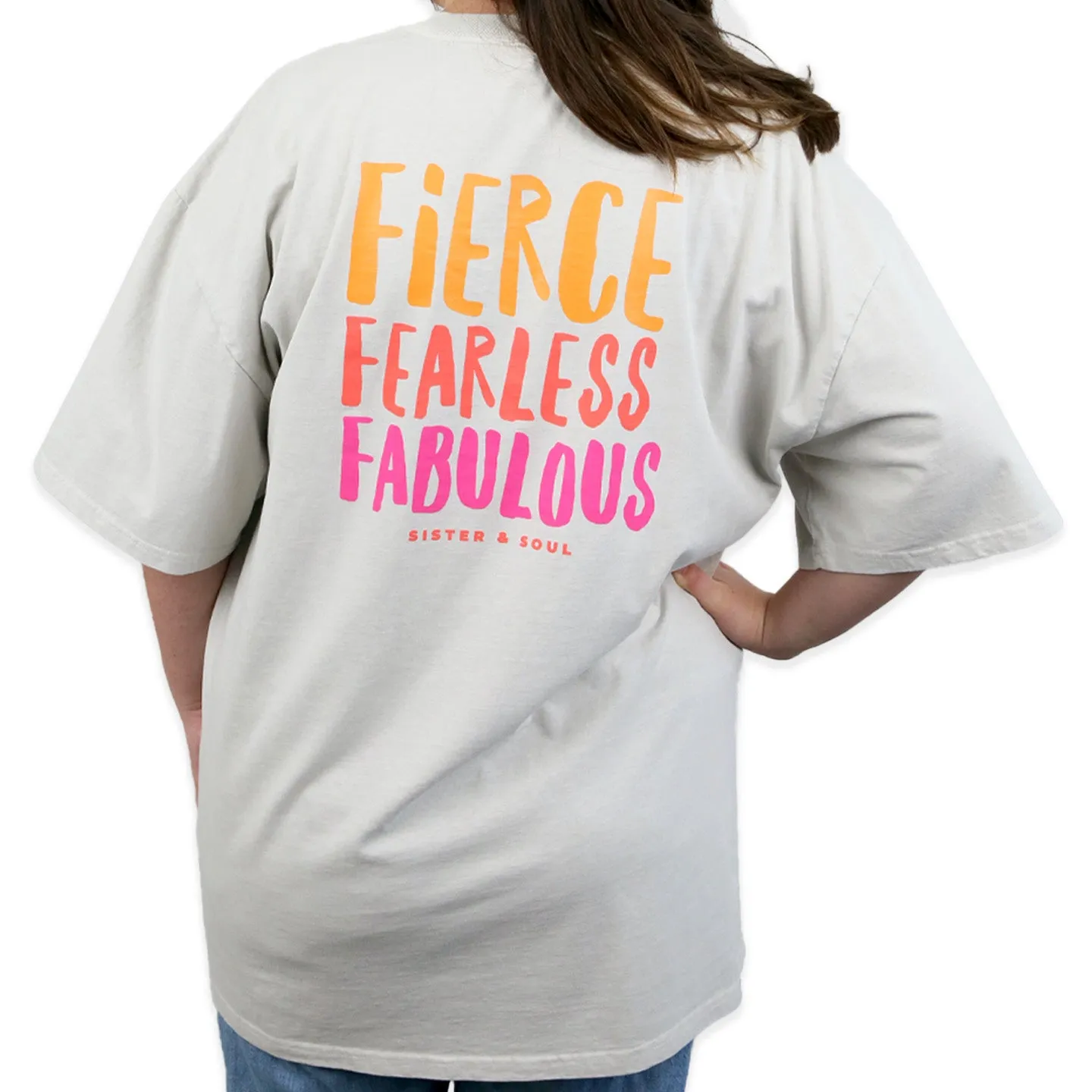 FIERCE FEARLESS FABULOUS - Plus Size - Unisex Washed Bone - Long Cut Heavy Tee