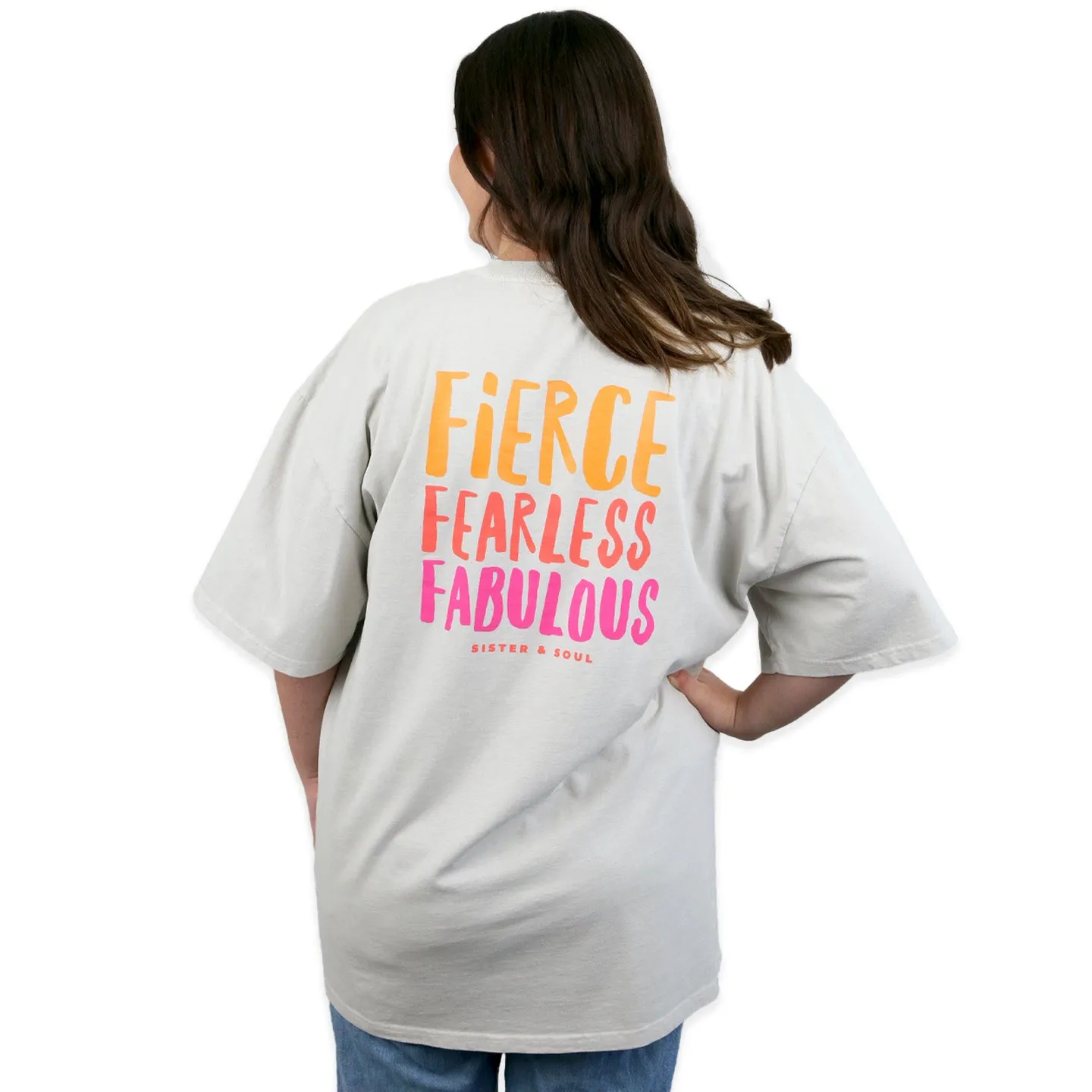 FIERCE FEARLESS FABULOUS - Plus Size - Unisex Washed Bone - Long Cut Heavy Tee