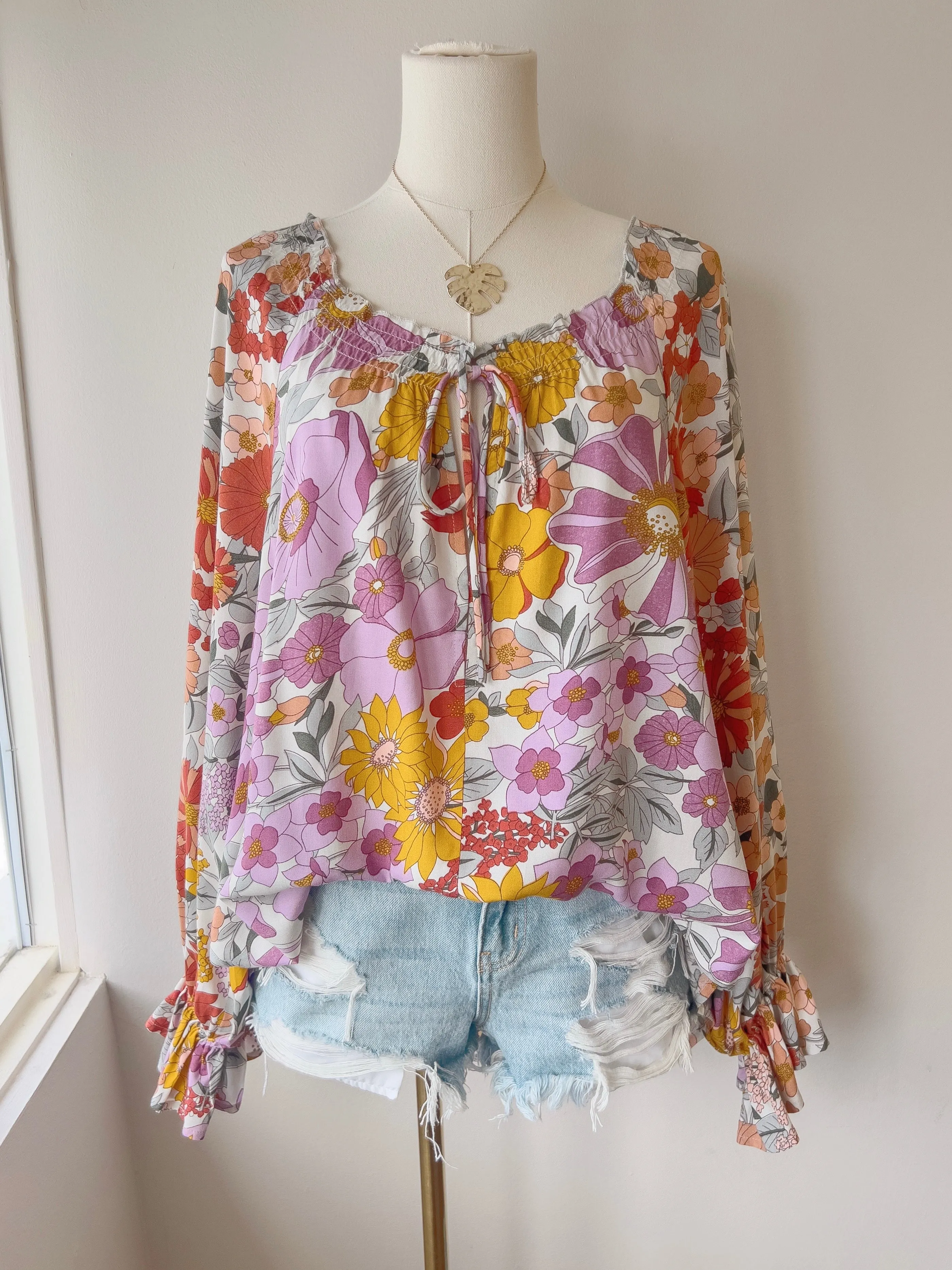 Floral Smocked L/S Blouse