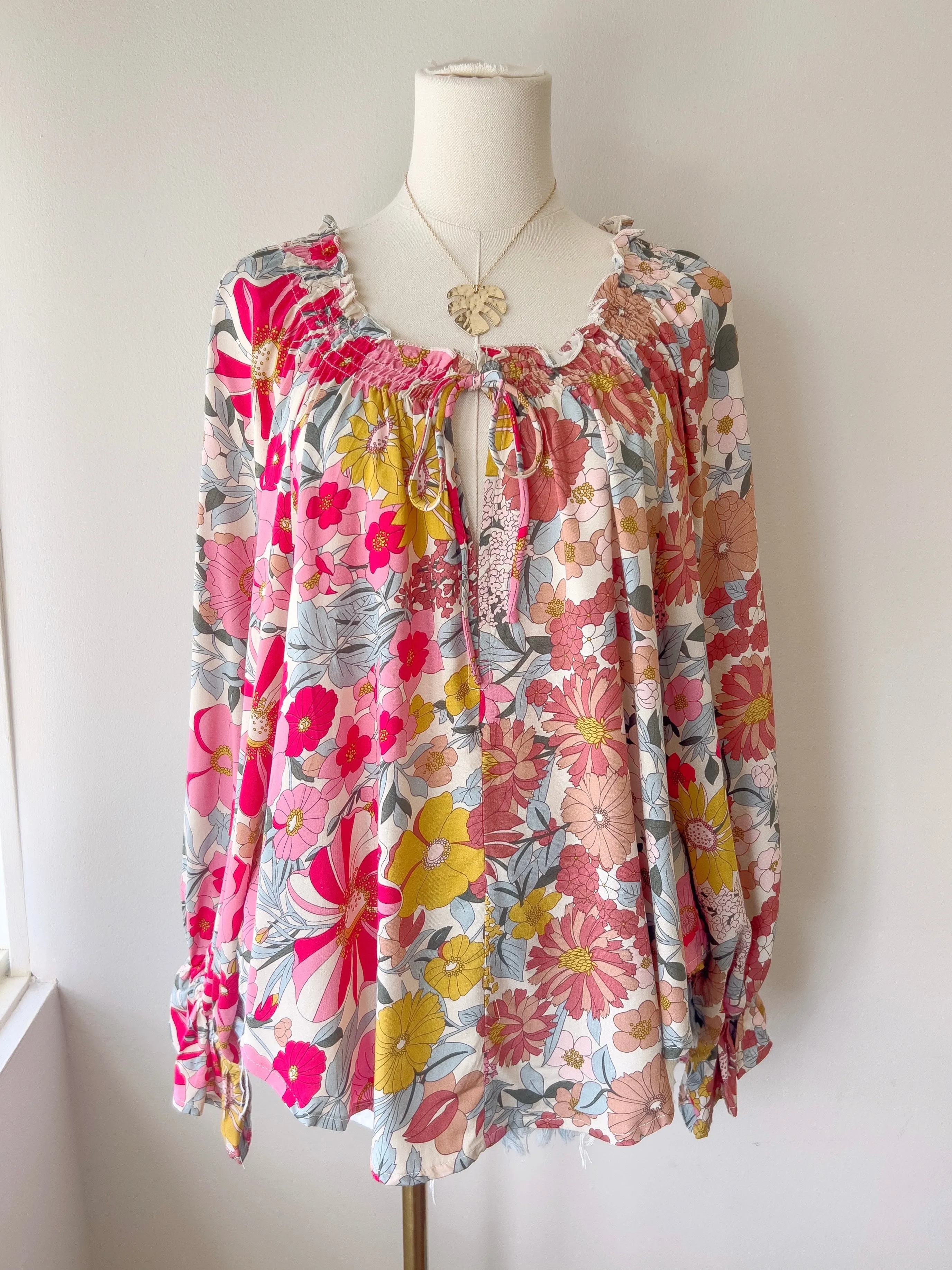 Floral Smocked L/S Blouse