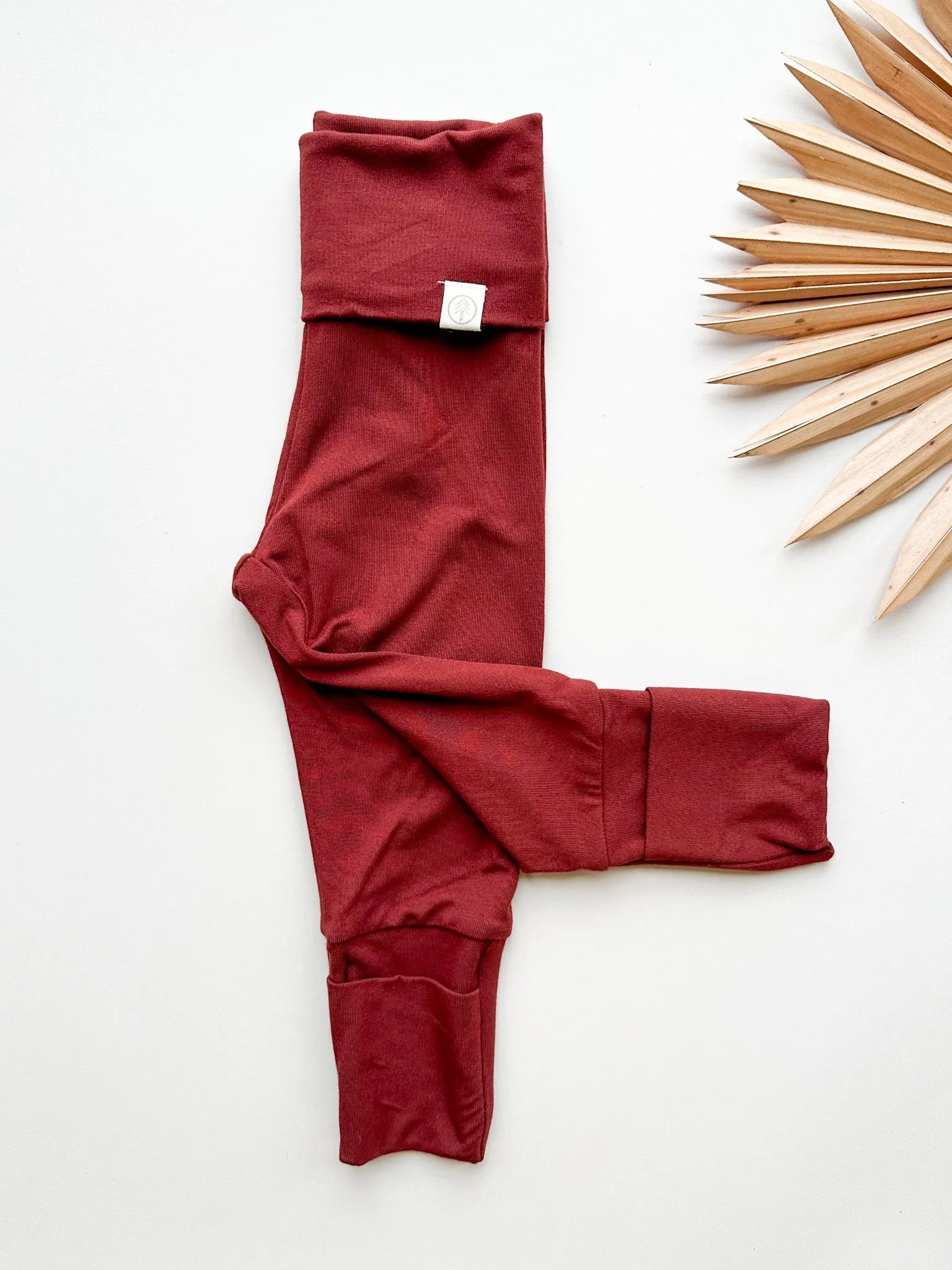 Fold-Over Footie Bamboo Leggings | Maroon