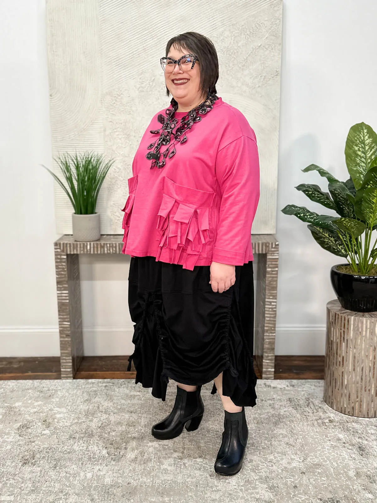 Fringe Pocket Boxy Top, Fuchsia