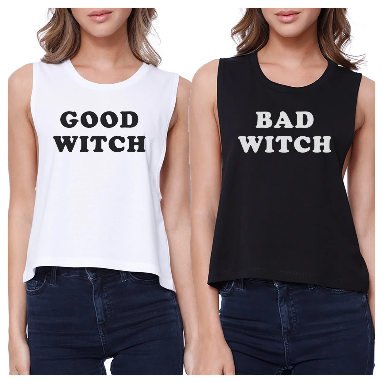 Good Witch Bad Witch BFF Matching White and Black Crop Tops