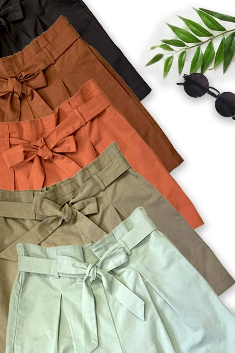 High waist tie waist pin-tuck detailed shorts (Sienna, Black, Green)