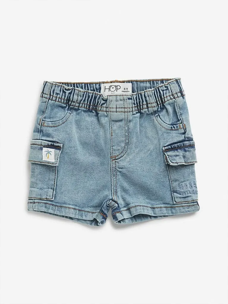 HOP Baby Blue Washed Mid Rise Shorts