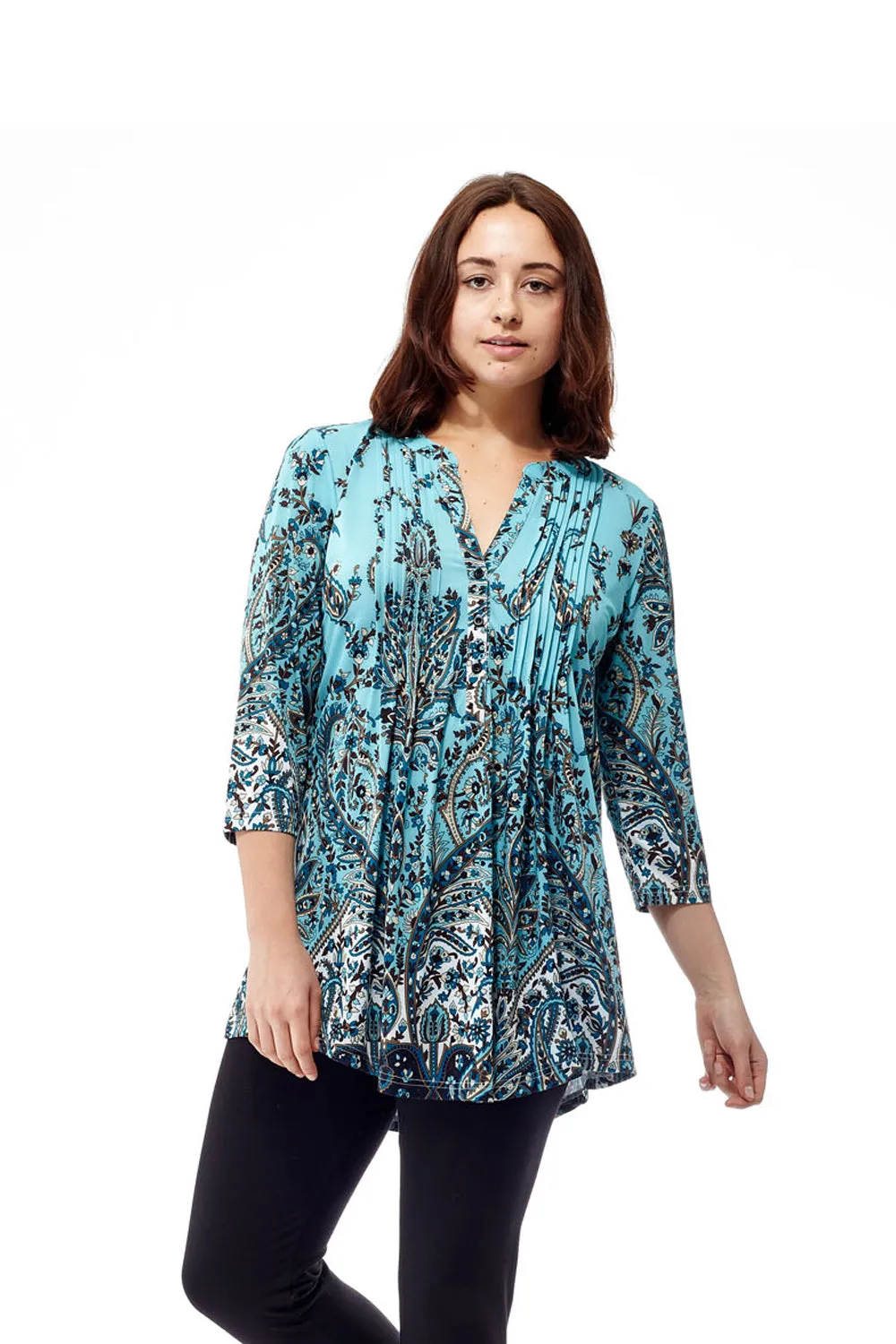 La Cera Pleat Front Paisley Tunic