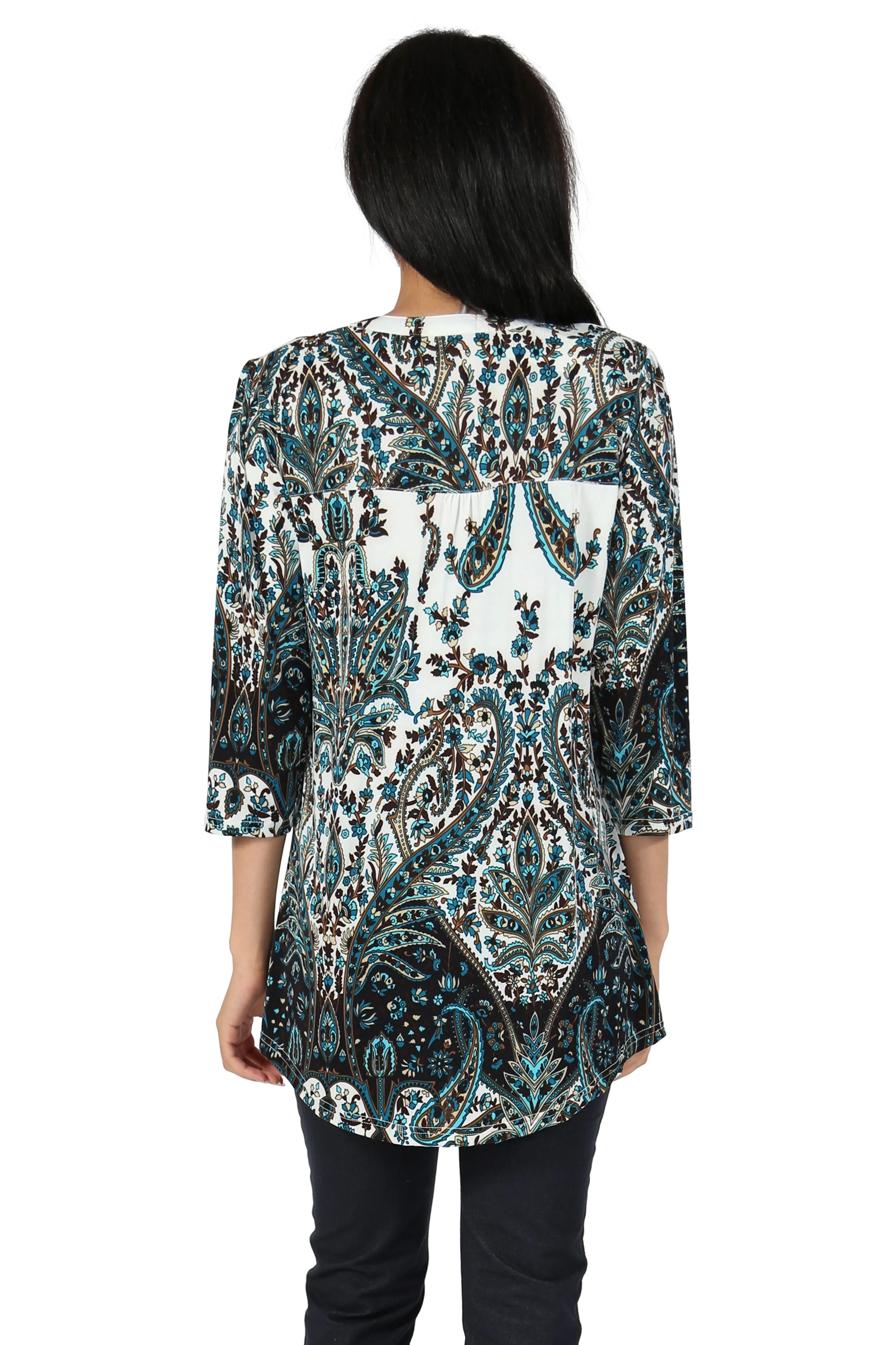 La Cera Pleat Front Paisley Tunic