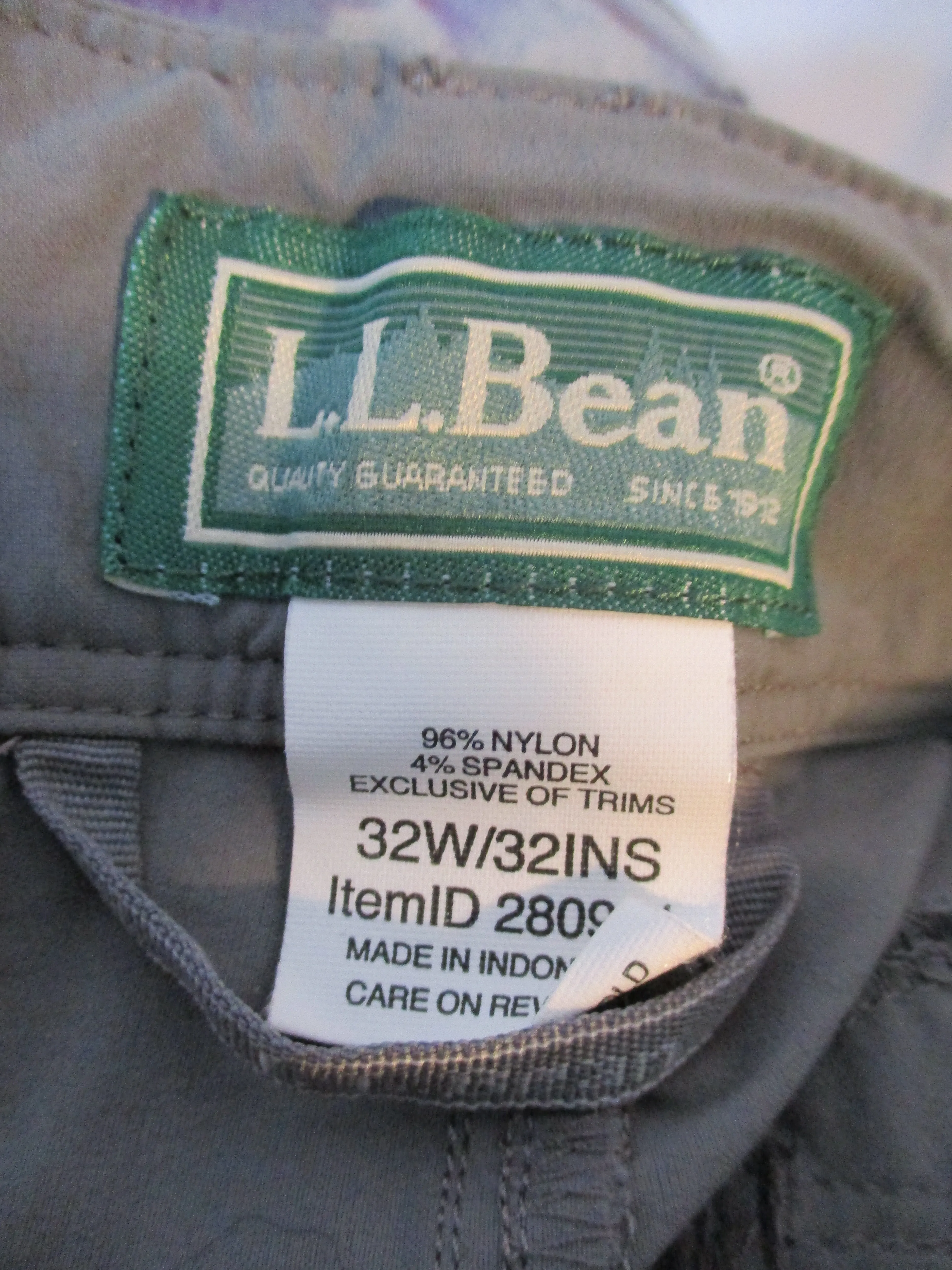 LL BEAN Nylon Pants Trousers 32X32 GREEN GRAY Convertible Shorts Mens Packable Hiking Camping