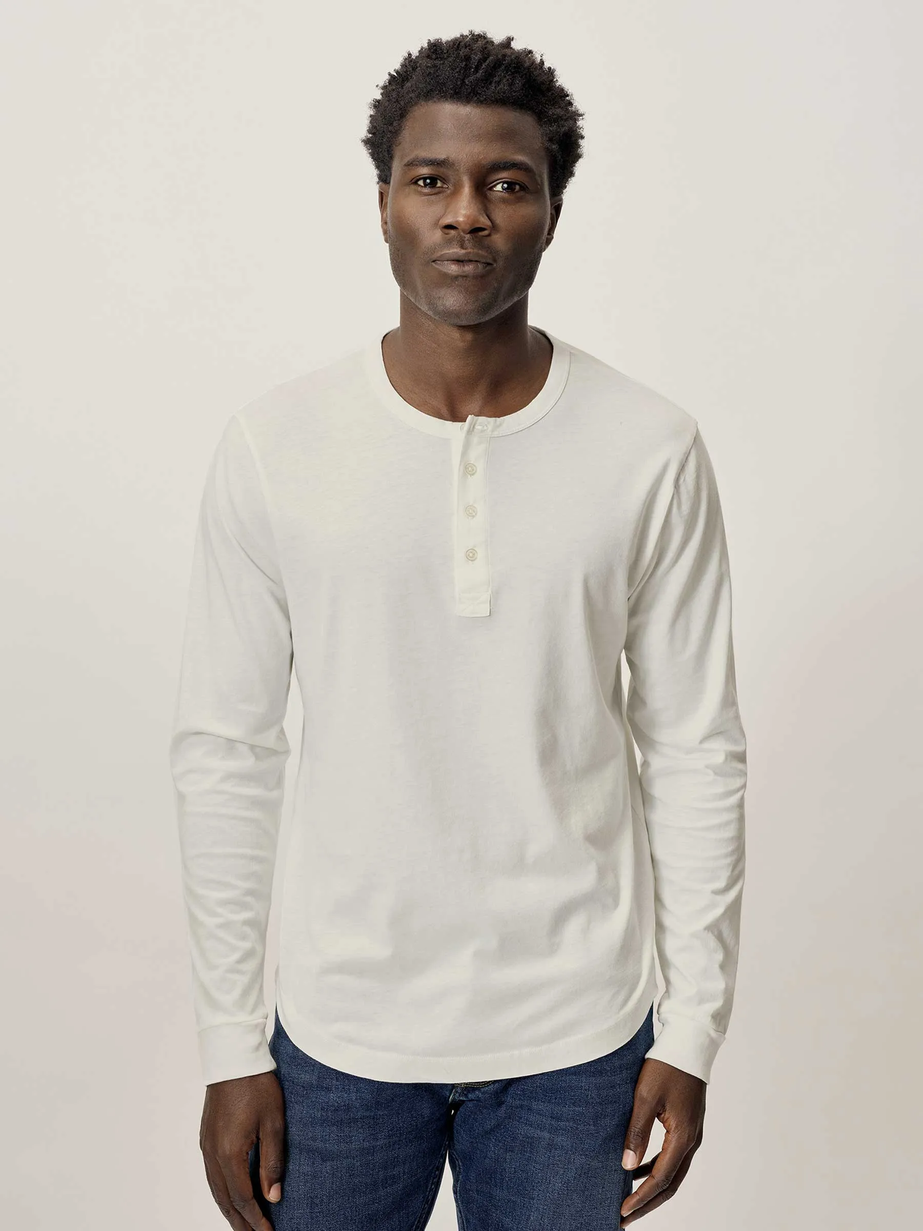 Natural Pima Curved Hem Henley