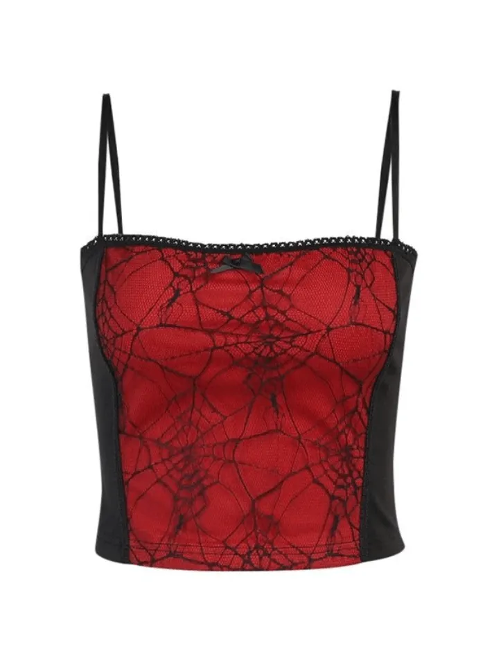 Patchwork Cobweb Mesh Crop Cami Top