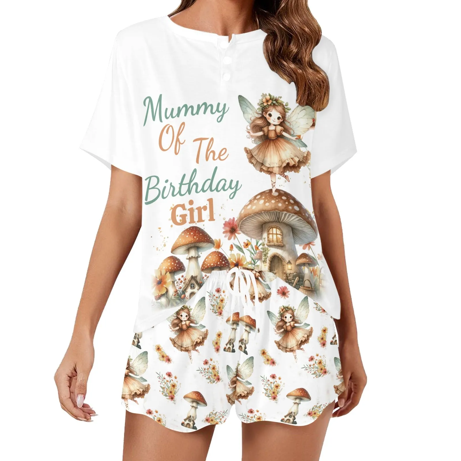 Personalised Fairy Mushroom Matching Birthday Shirt and Short Sets