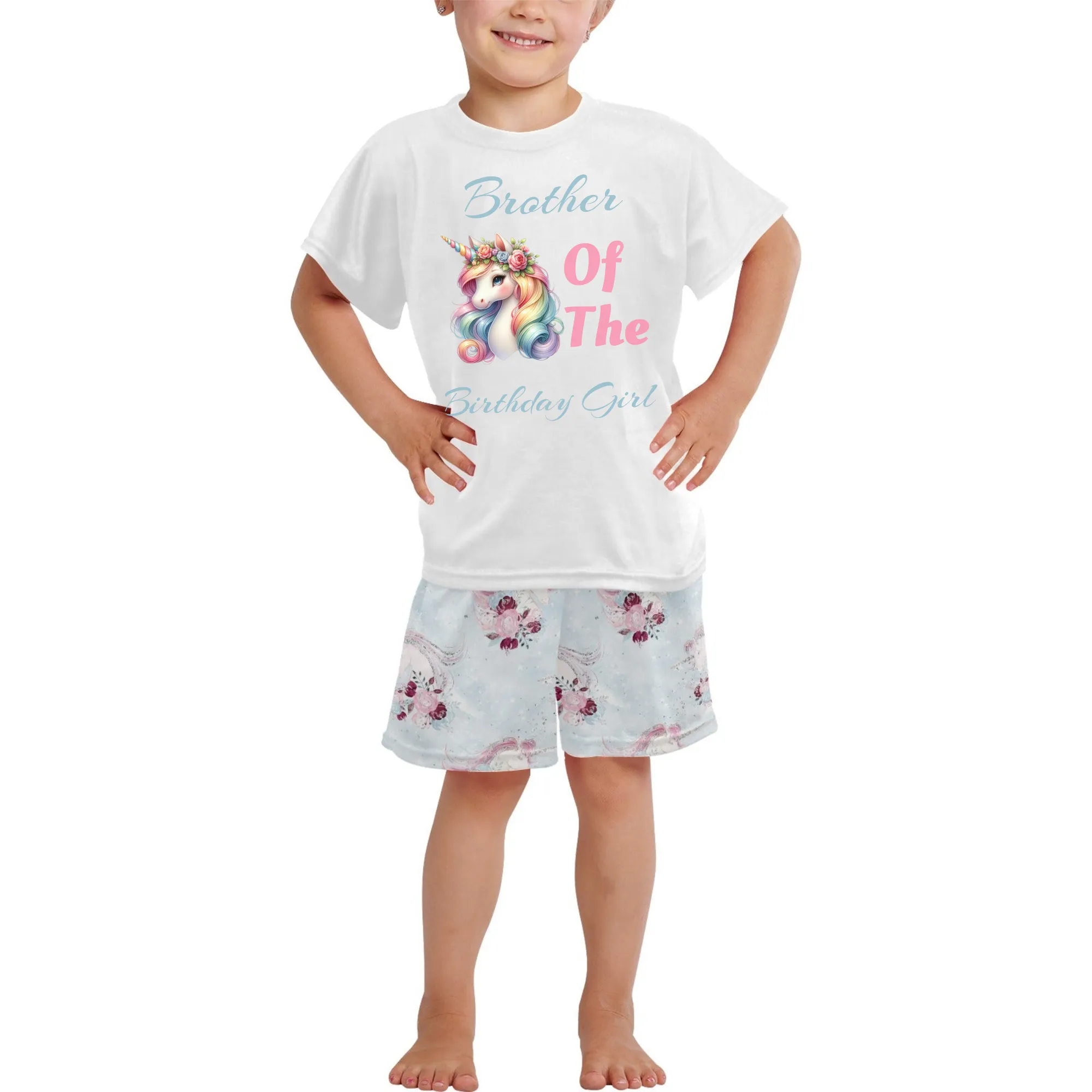 Personalised Unicorn Matching Birthday Shirt and Blue Short Sets