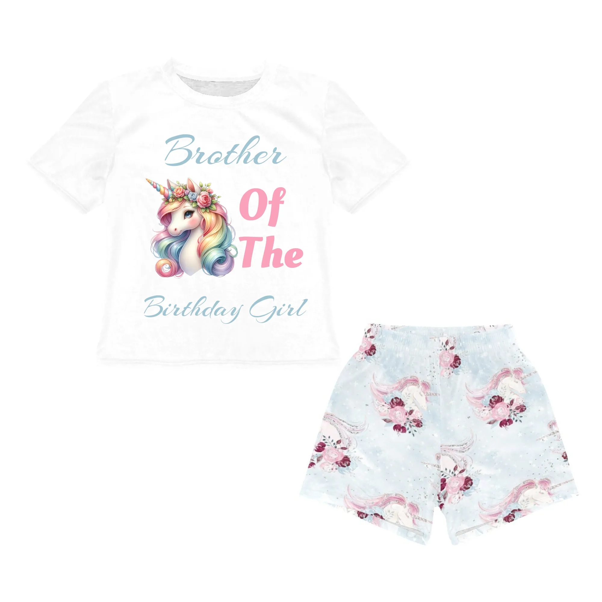 Personalised Unicorn Matching Birthday Shirt and Blue Short Sets