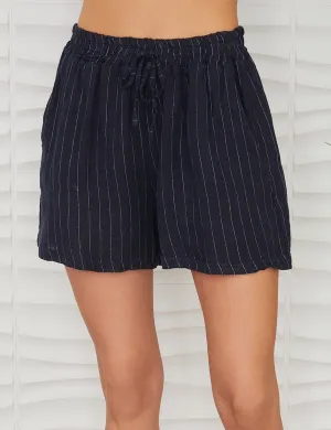 Pinstripe Linen Short, Navy