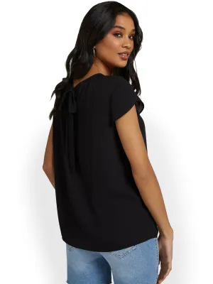 Pleated Keyhole Cut-Out Top