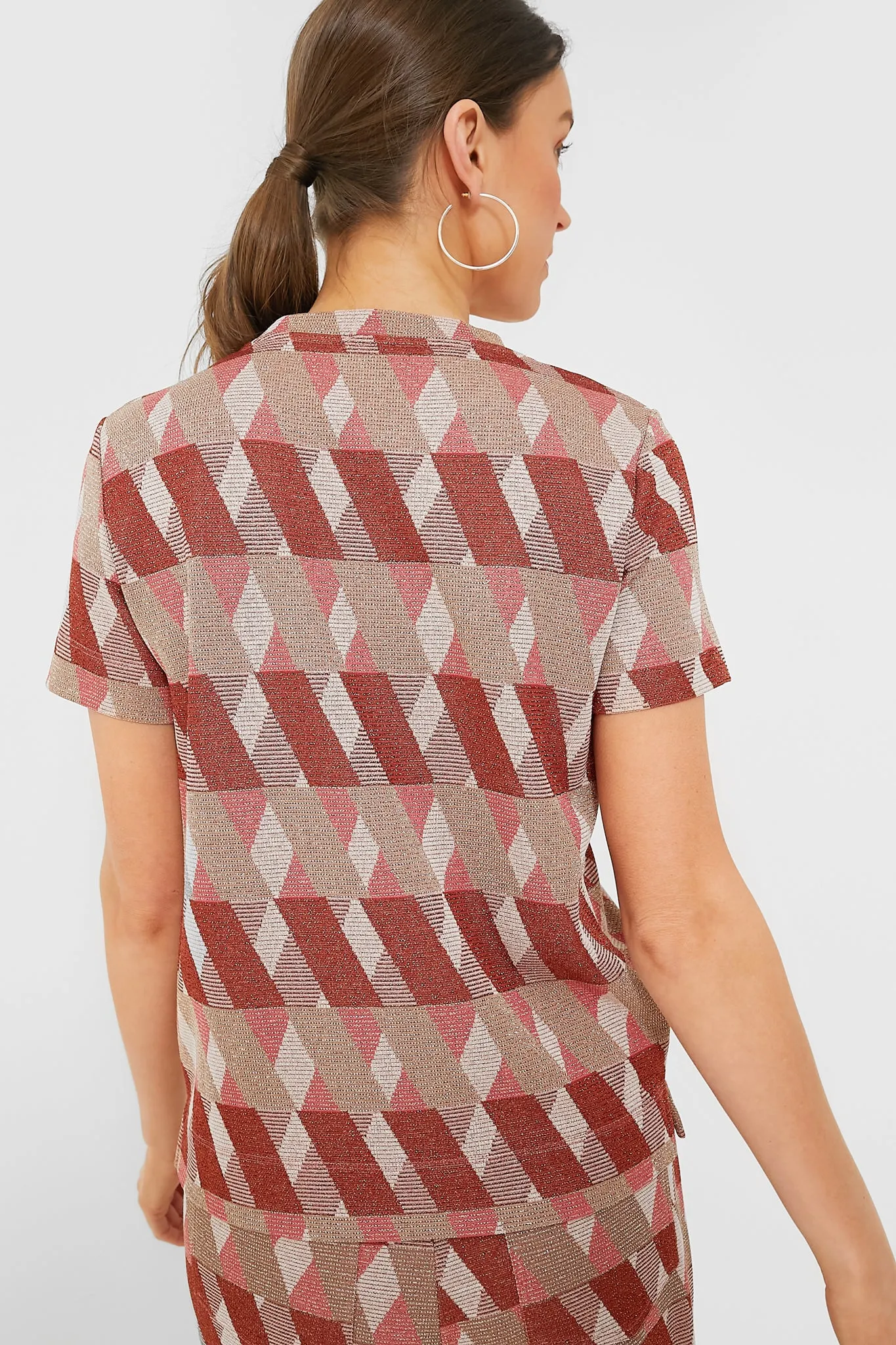 Rust Geometric Lurex Knit T-Shirt