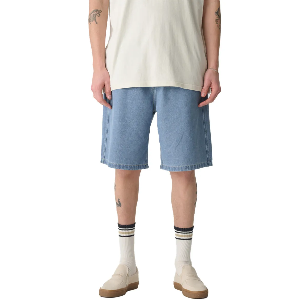 S/Double - Emb Denim Standard Shorts Mid Blue