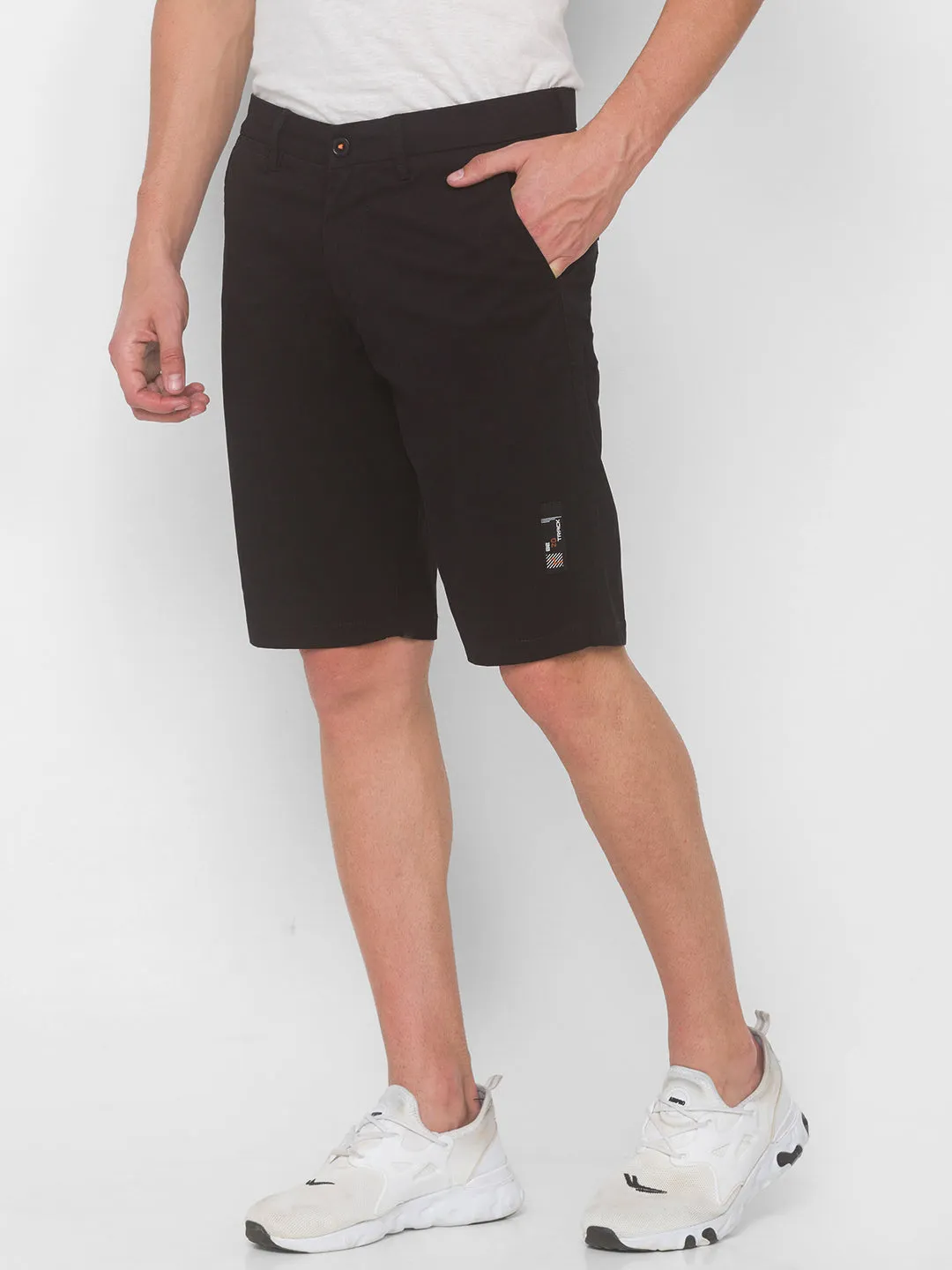 Spykar Men Black Solid Relaxed Mid-Rise Shorts (Relaxed)