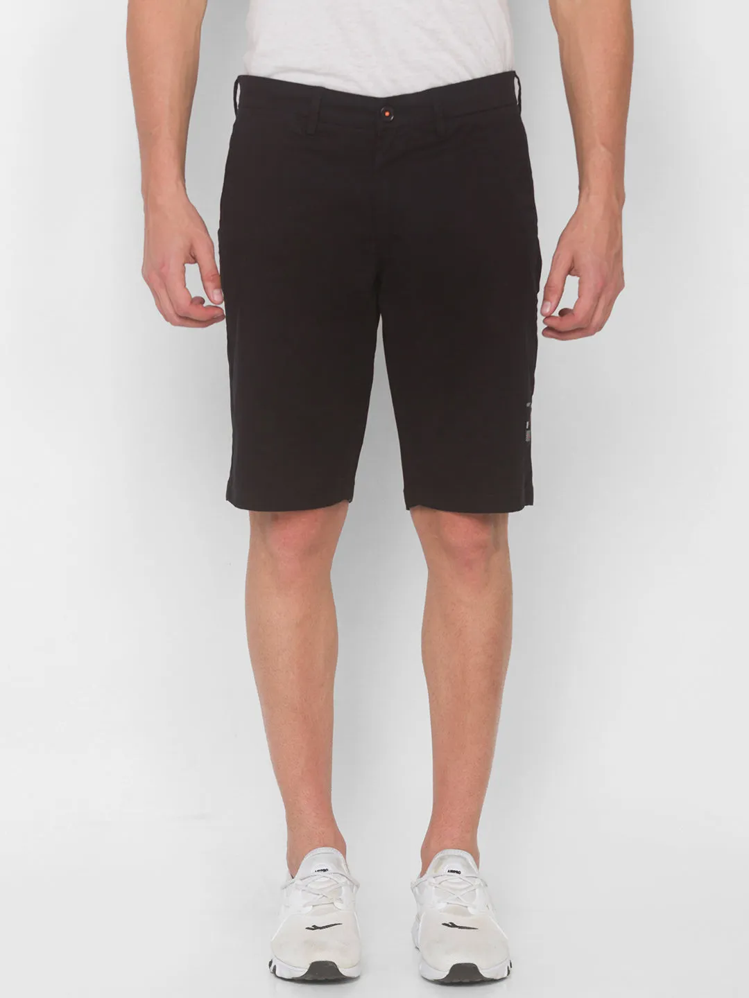 Spykar Men Black Solid Relaxed Mid-Rise Shorts (Relaxed)