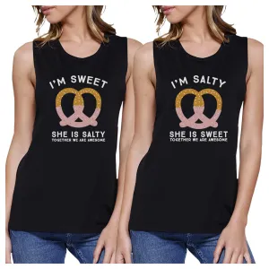 Sweet And Salty BFF Matching Black Muscle Tops