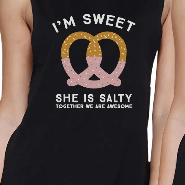 Sweet And Salty BFF Matching Black Muscle Tops