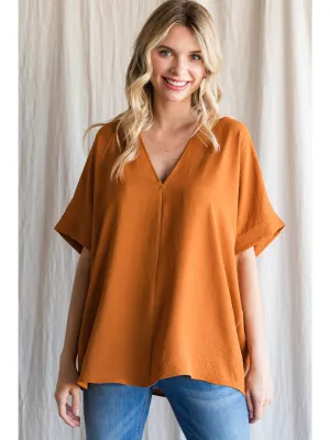 V-Neck Shift Top, Caramel