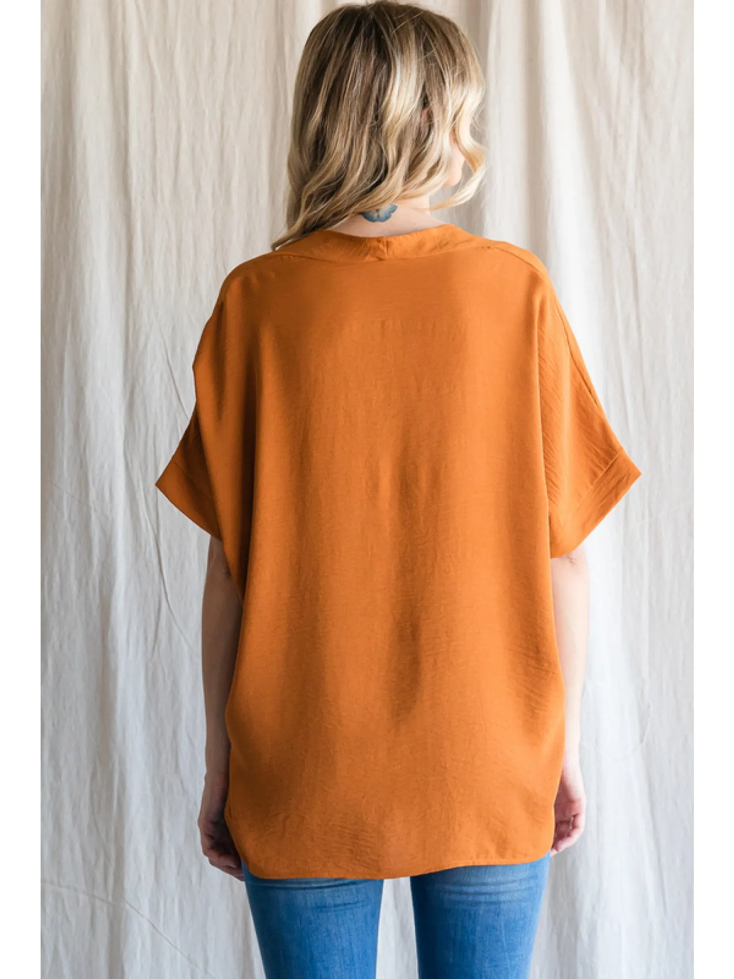 V-Neck Shift Top, Caramel