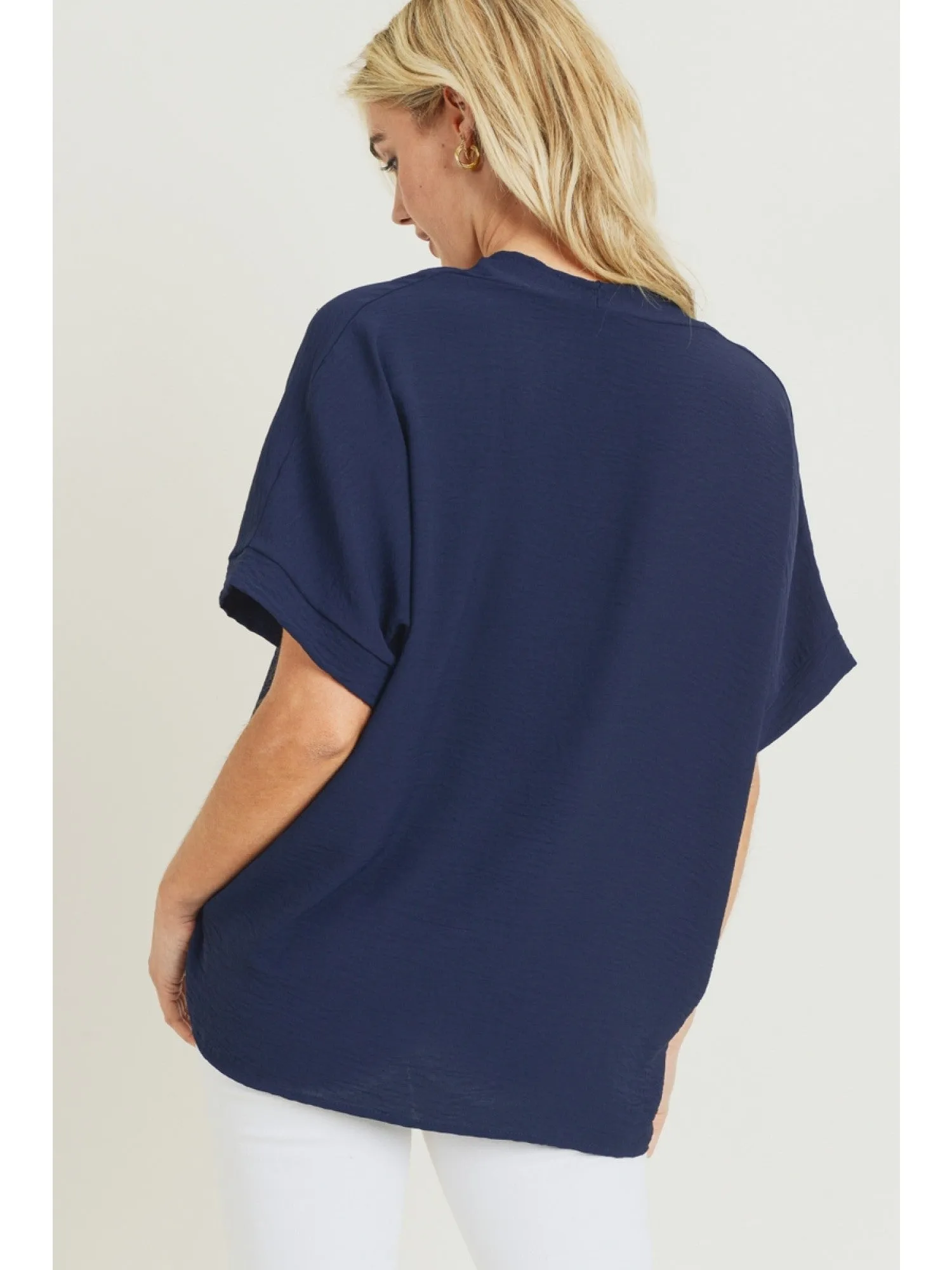 V-Neck Shift Top, Navy