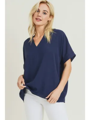 V-Neck Shift Top, Navy