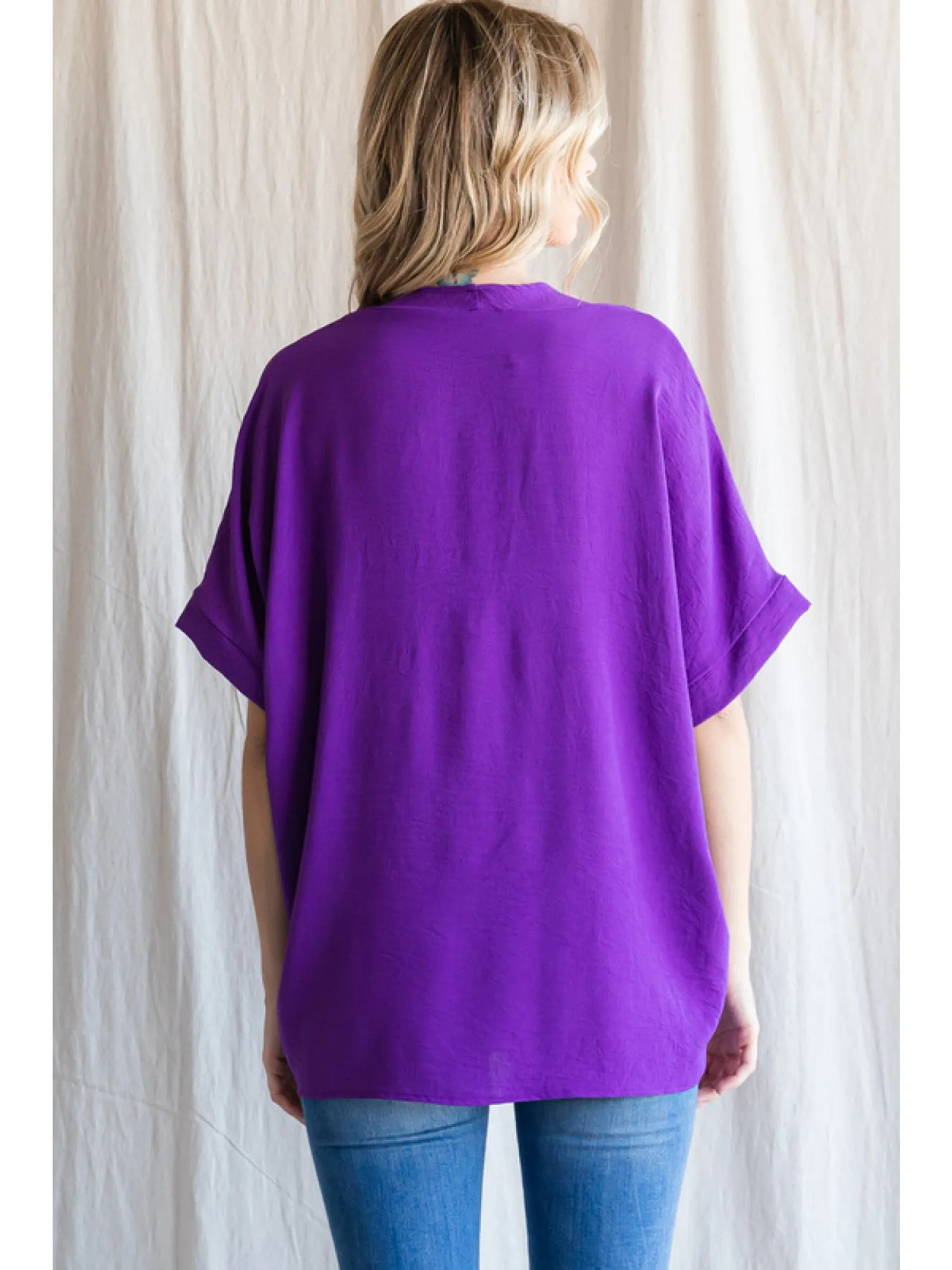 V-Neck Shift Top, Purple