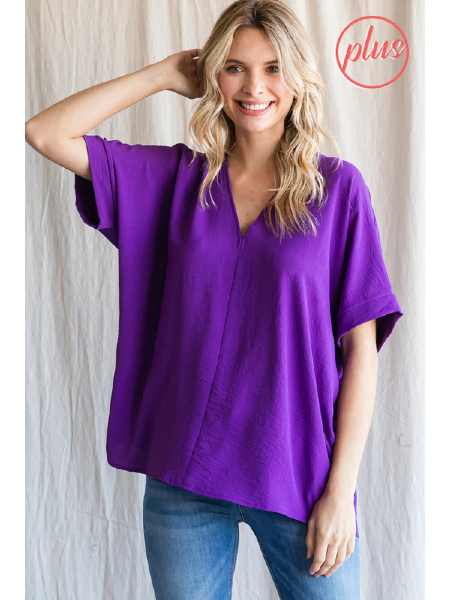 V-Neck Shift Top, Purple